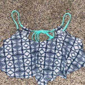 Cute Gray White and Teal Flowy Bikini Top